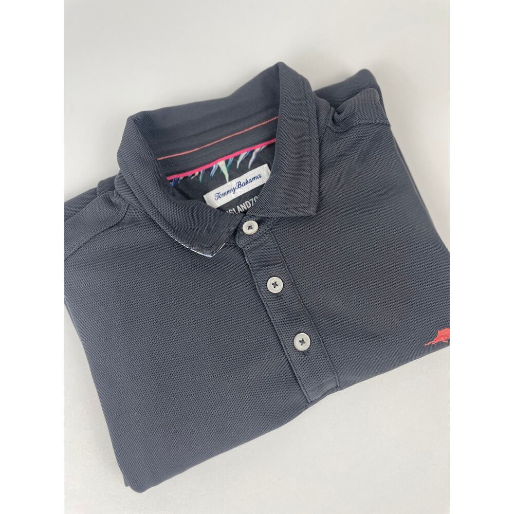 Tommy Bahama Island Zone Lng Slv Polo Shirt Men’s L Supima Charcoal Gray Logo